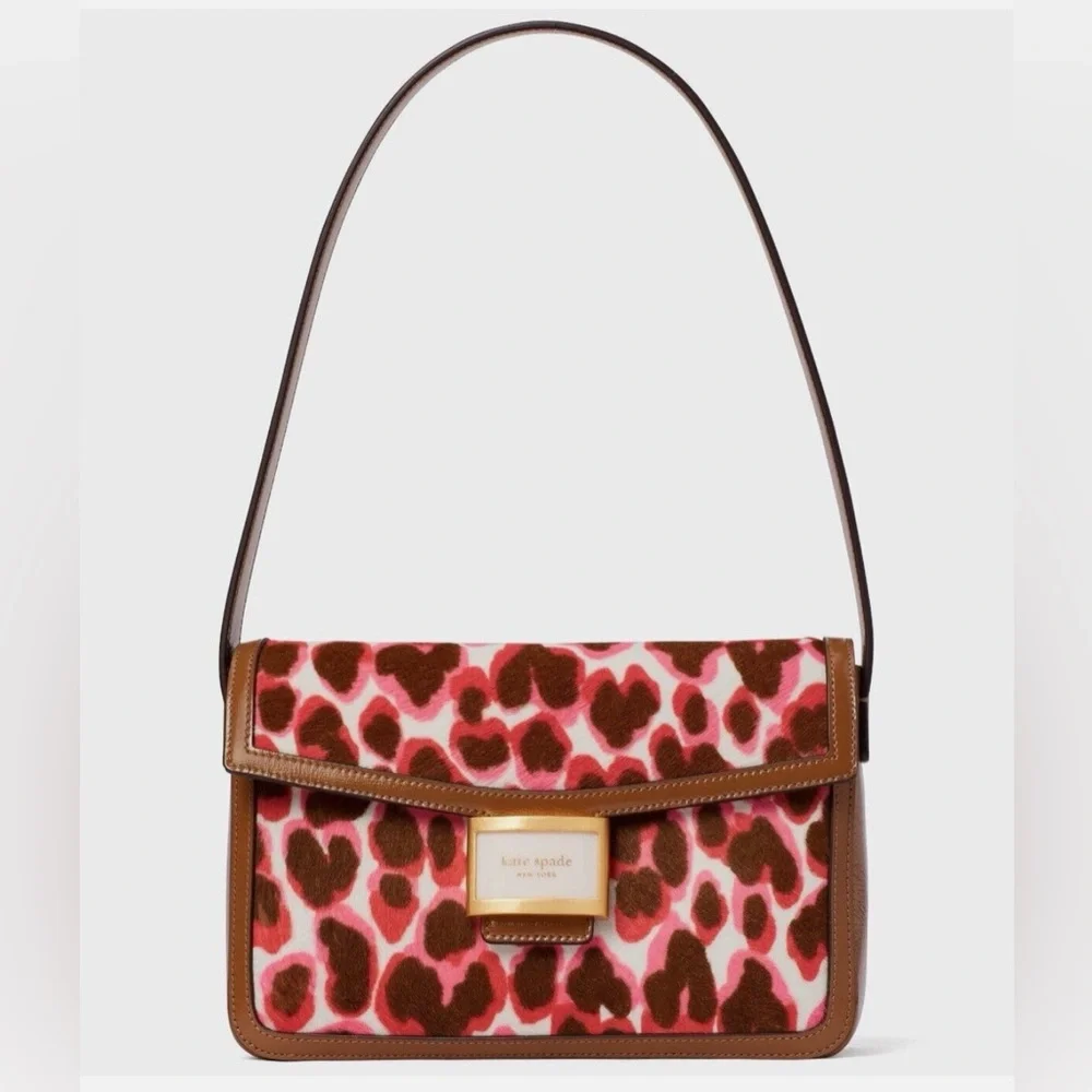 Kate Spade Katy Shoulder Pink Leopard Calf Hair Brown Leather K8969 Leopardo